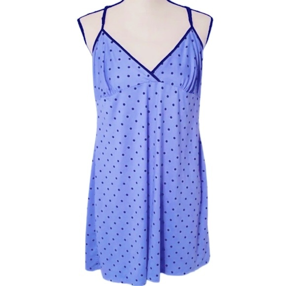 Apt.9 size small blue mini slip dress black polka dots sleeveless lace on back - Picture 4 of 12